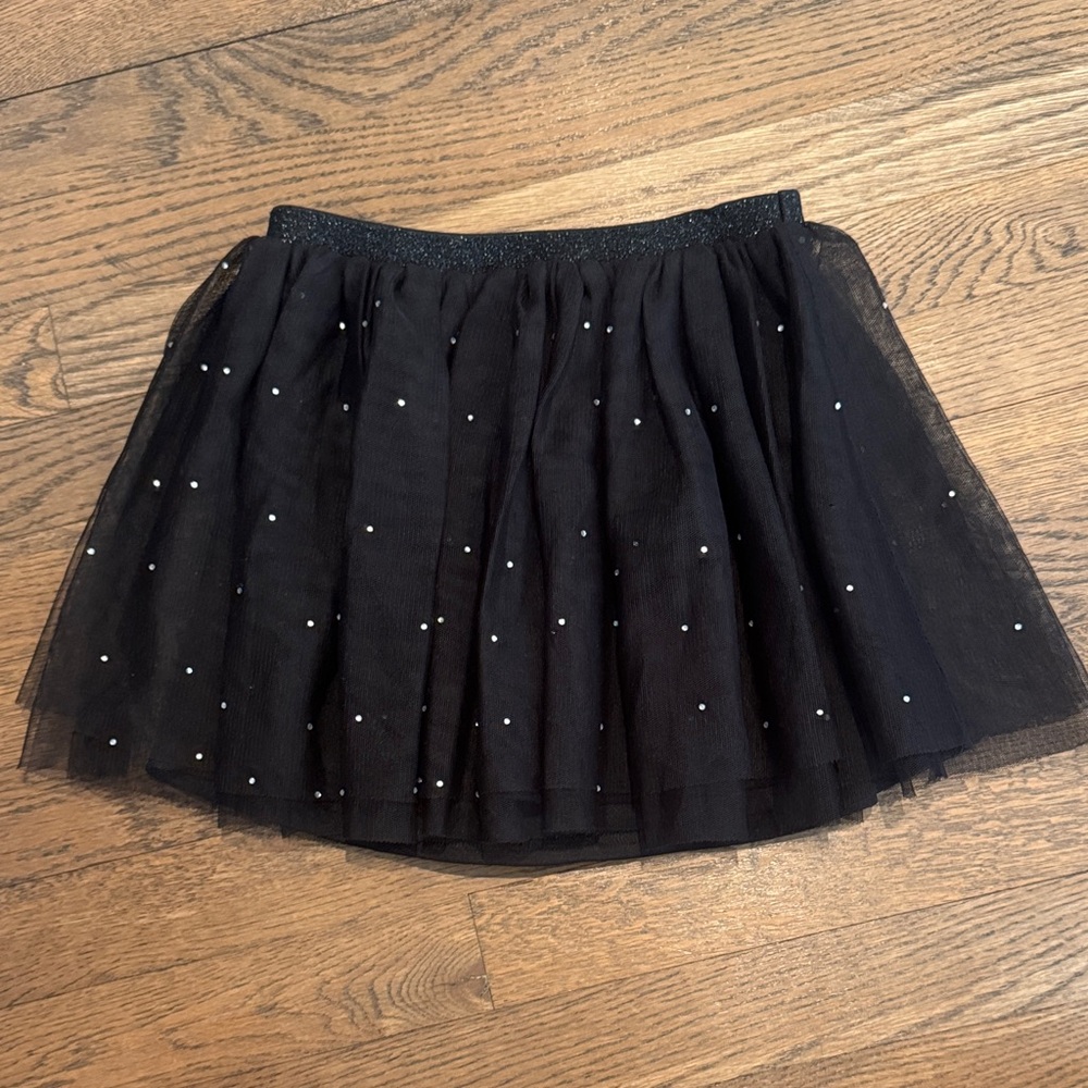 Little Girls Black Tulle Mini Skirt with Rhinestone Accents